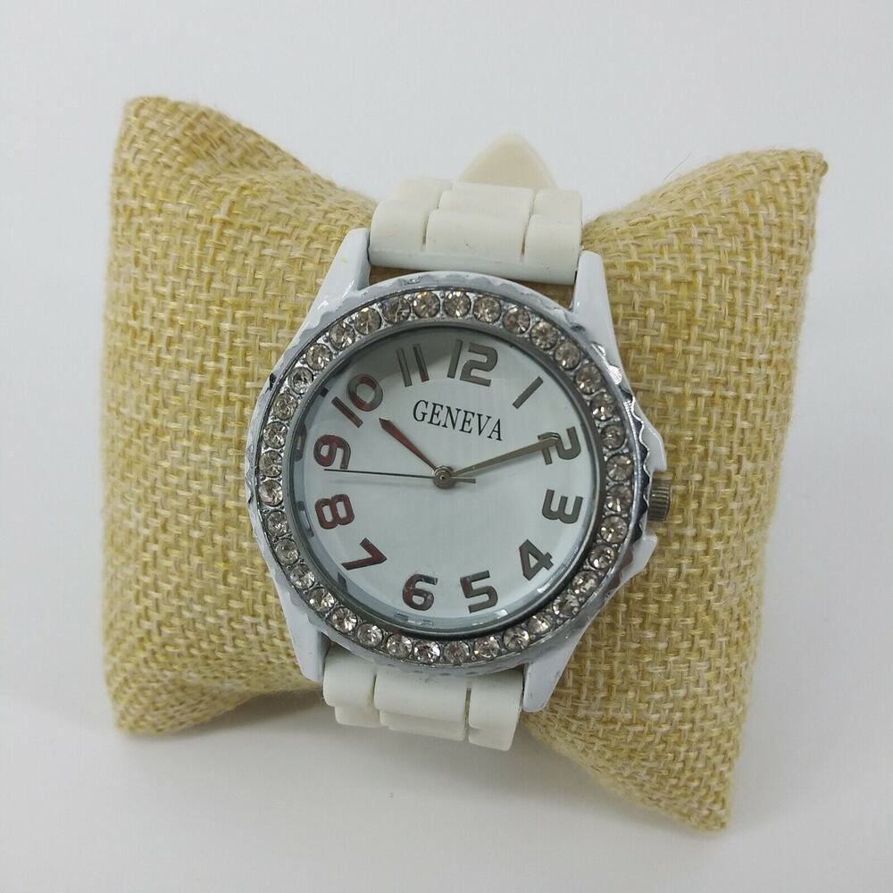Geneva Rhinestone Wristwatch Women's Silicone Jelly Rubber Watch Circle Round - Picture 9 of 12